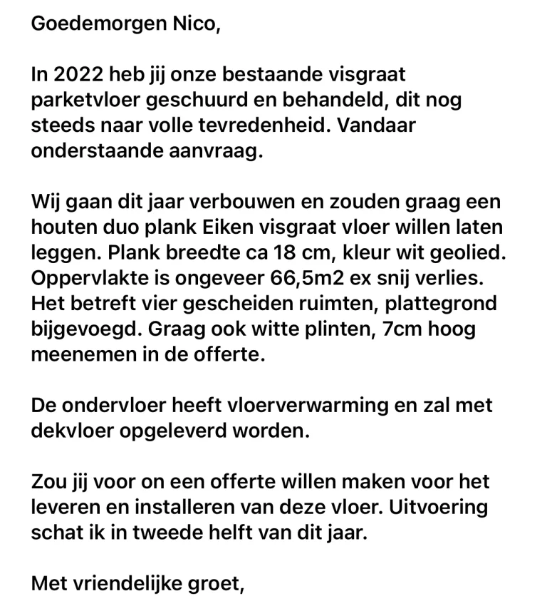 offerte aanvraag review uw parketteur