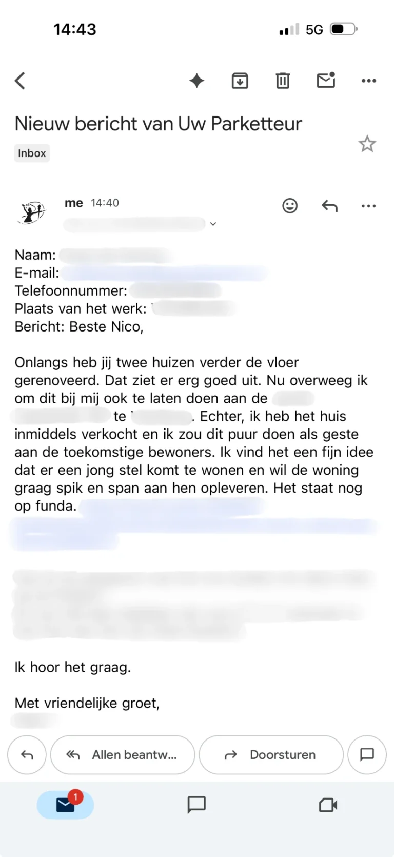 Blije klant via de mail